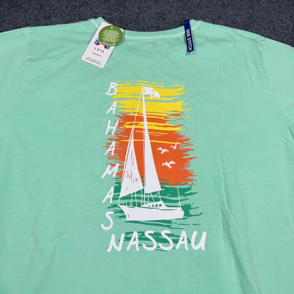 Nassau Bahamas Sailboat Graphic T-Shirt Mint Green XL Comfort Cotton NWT